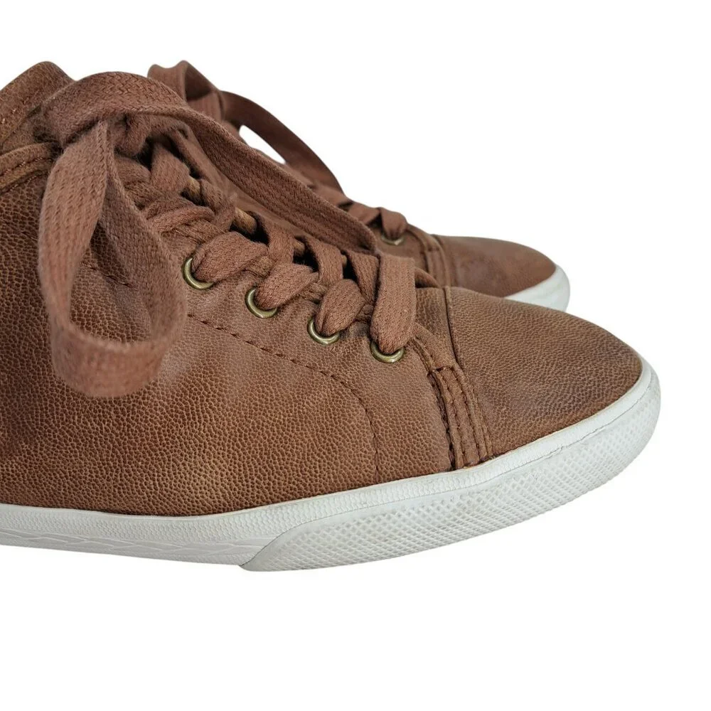 Frye Maya Low Top Lace Up Casual Sneakers Size 8.5 Leather Brown Shoes Comfort